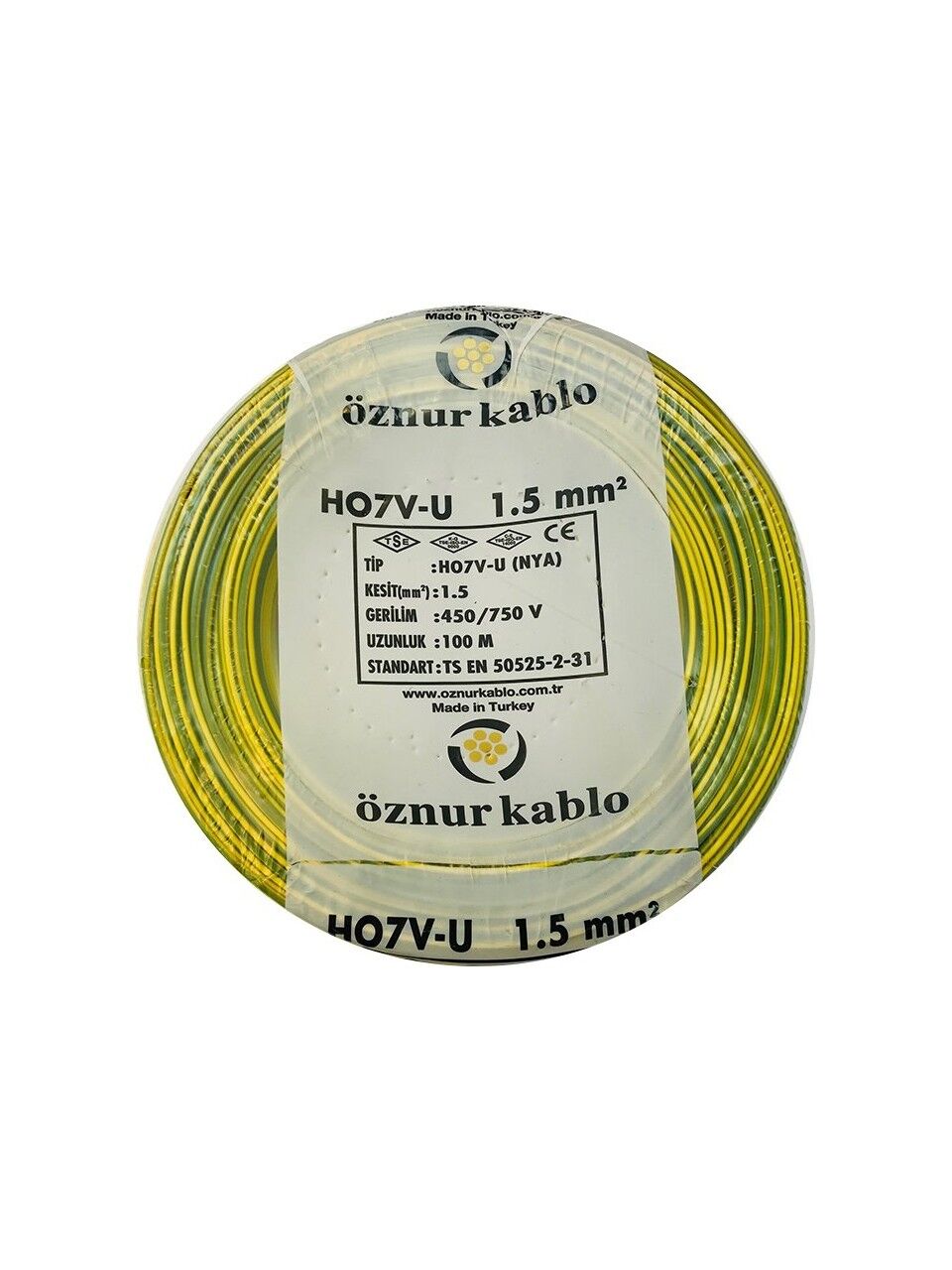 ÖZNUR 1,5 MM NYA KABLO 100 M SARI YEŞİL