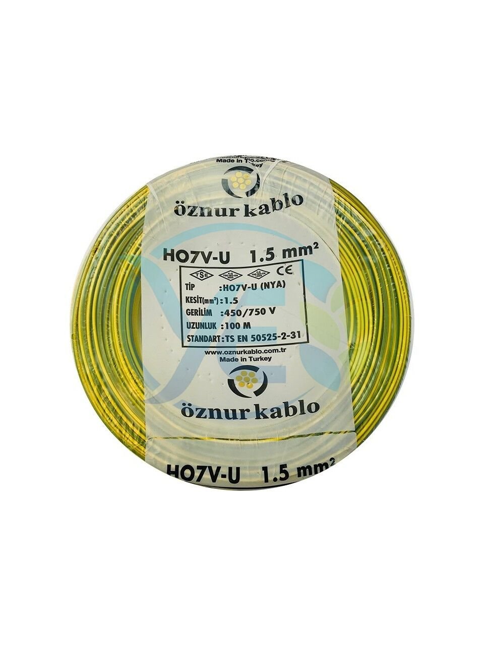 ÖZNUR 1,5 MM NYA KABLO 100 M SARI YEŞİL