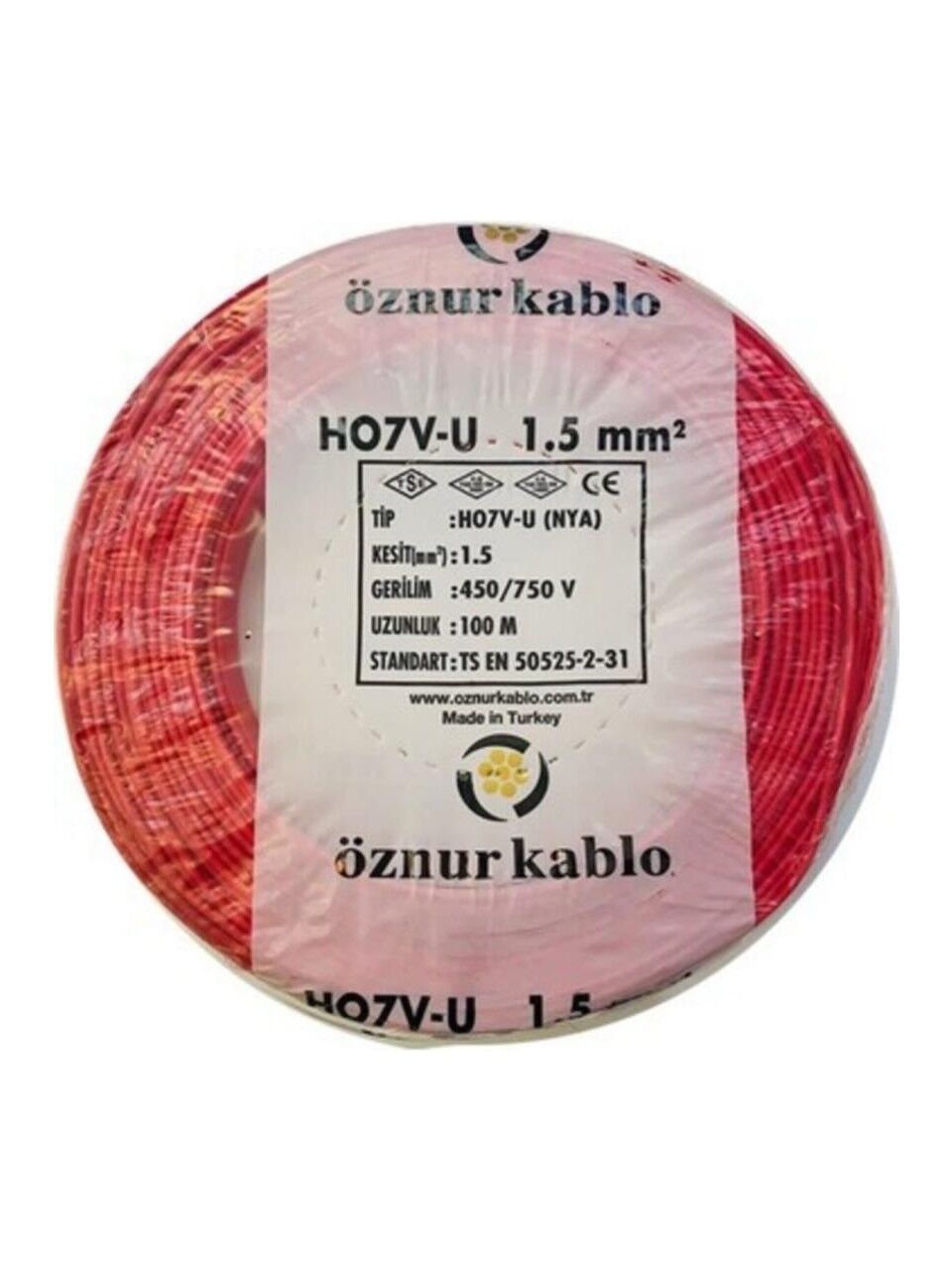 ÖZNUR 1,5 MM NYA KABLO 100 M KIRMIZI