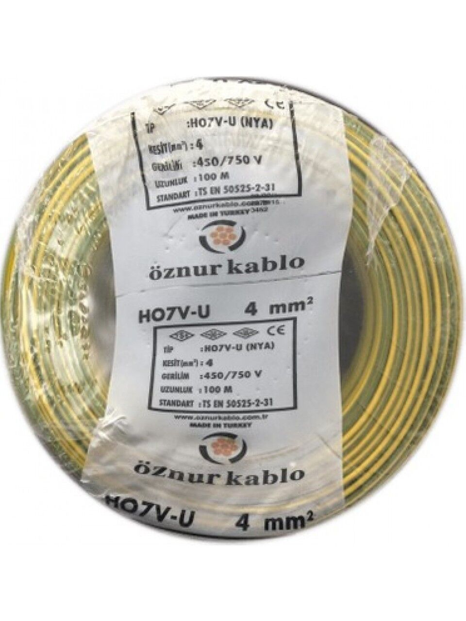 ÖZNUR 4 MM NYA KABLO 100 M  SARI YEŞİL