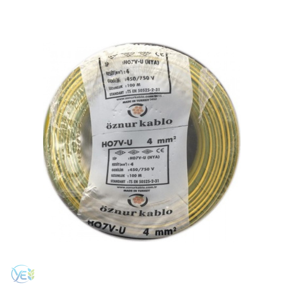 ÖZNUR 4 MM NYA KABLO 100 M  SARI YEŞİL
