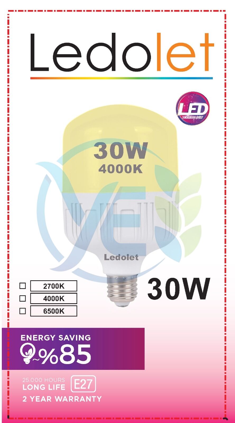 LEDOLET LED AMPUL 30W NATUREL BEYAZ 4000K